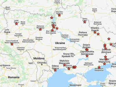 В сети появилась карта с ударами России по Украине. Источник неизвестен, но по новостям - в большинсве своем совпадает. Крайняя западная точка - Ивано-Франковск.