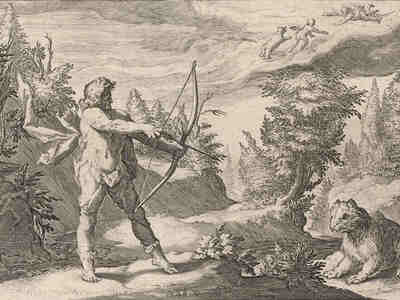 Прошло много лет, Аркад вырос и однажды на охоте увидел свою мать в облике медведицы. Конечно же, он её не узнал и хотел застрелить из лука ее звука.