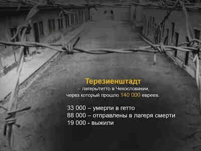 Через Терезиенштадт прошло 140 тысяч евреев, только 19 тысяч выжили,  33 тысячи умерли прямо там в гетто и 88 тысяч депортированы в  другие лагеря смерти.