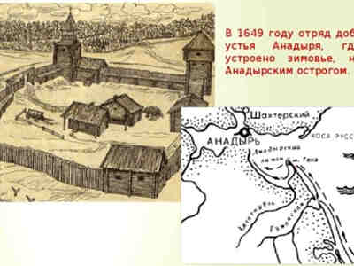 Казаки в 1644 году основали Нижнеколымск, а в 1649 году будущий Анадырский острог, которые стали главными базами русского присутствия.