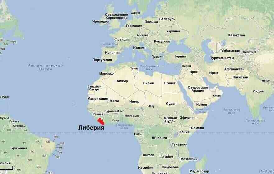 Либерия на карте Африки