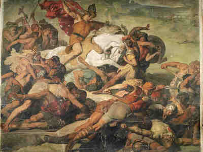 Атака Арминия во время битвы в Тевтобургском лесу. Картина И. Янсена, 1870-1873