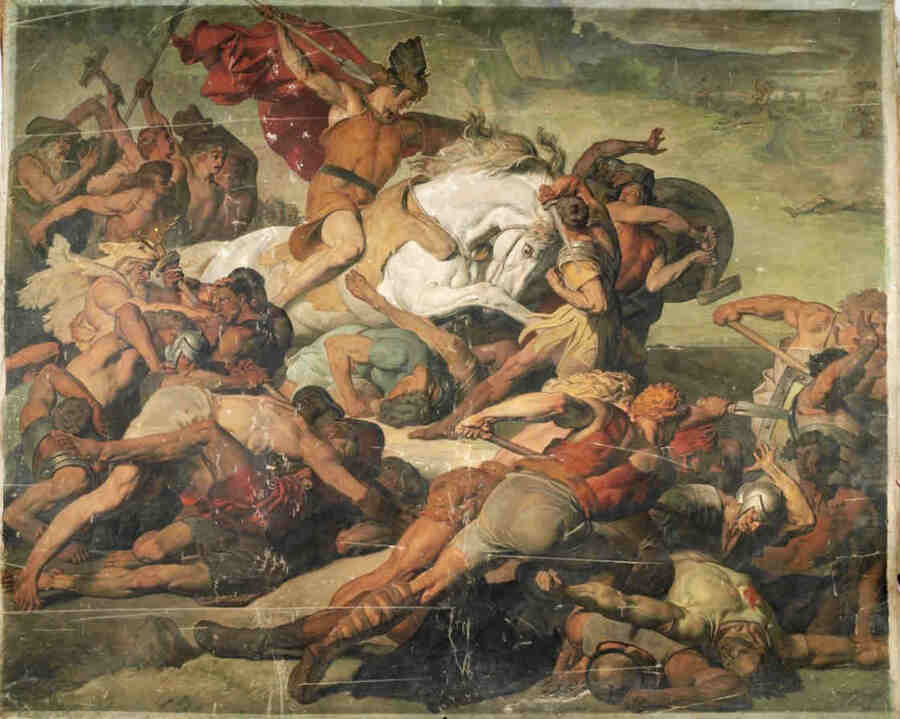 Атака Арминия во время битвы в Тевтобургском лесу. Картина И. Янсена, 1870-1873
