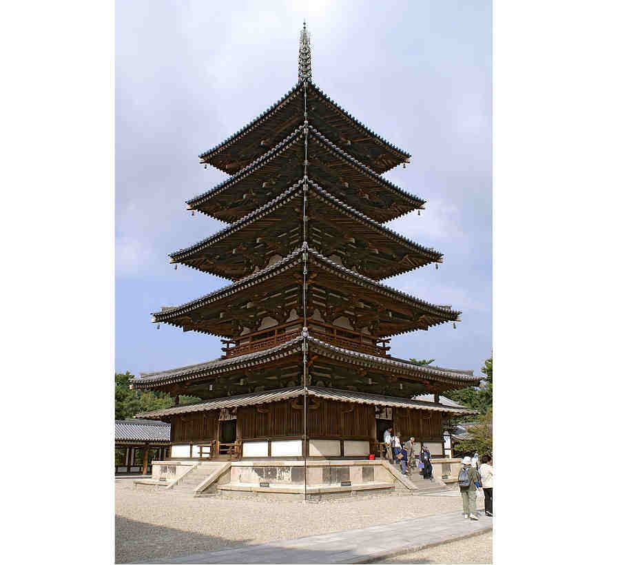 Самое древнее деревянное сооружение мира - пятиярусная пагода храма Хорю-дзи