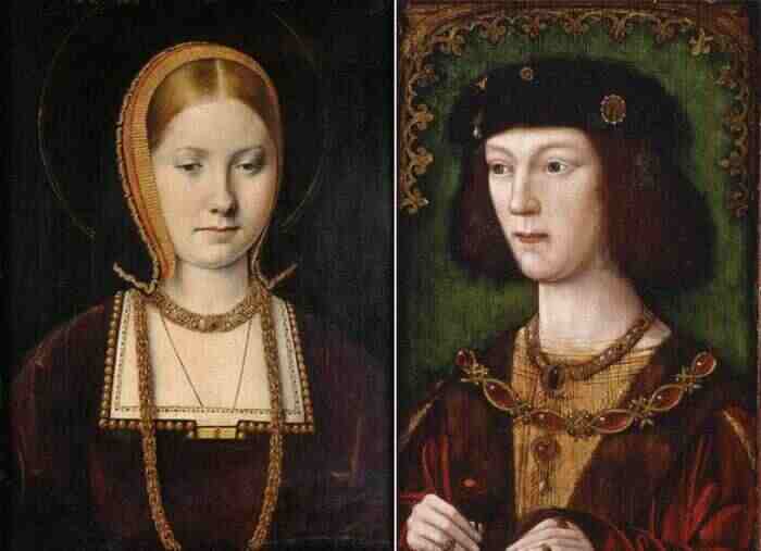 Молодая Екатерина Арагонская и Генрих VIII в молодости, в год вступления на престол